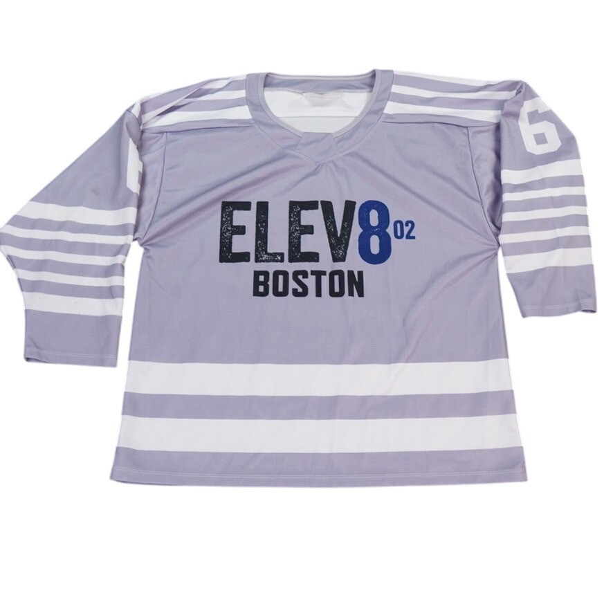 Elev802 Boston Hockey Jersey Mens Medium Gray Number 6 Grey Striped Training